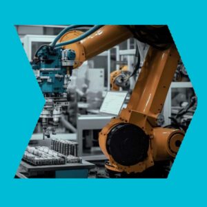 Robotic arm in a factory. Operate OT security services ensure machines like this one are protected long term.